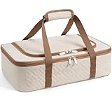 MIAOJIE Insulated Casserole Carrier - Portable Casserole Carrier for Hot or Cold Food, Lasagna Holder for Parties,Picnic,Cookouts,Traveling - Fits 9' x 13' Baking Dish (Beige)