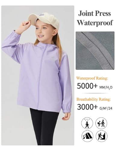 Kids Rain Jacket Lightweight Waterproof Rain Coats Outerwear with Hood for Boys Girls Size 4-154