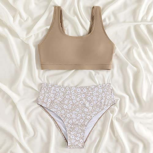 Toddler Girl 2 Piece Sport Floral Prints High Waist Bikini Swimwear Beach Bathing Suit Swim Set Swimsuits for Kids3