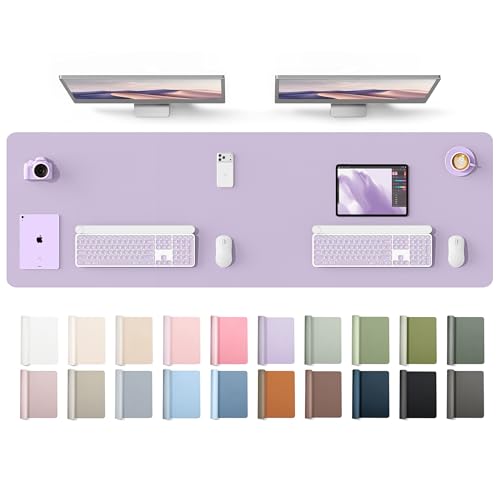 Image of YSAGi Leather Desk Protector, Office Mat, Large Mouse Mat, Non-Slip PU Leather Blotter, Laptop Desk Mat, Waterproof Writing Pad for Office and Home(Light Purple, 63 inch x 17.2 inch)