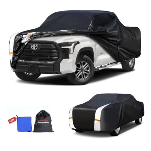 Image of Toyota Tundra Truck Cover Custom Fit 2021-2026 Double Cab /CrewMax Cab Short Bed(5.5'-6.5') with Door Zipper, 10 Layers Pickup Truck Cover Waterproof All Weather, Car Tarp for Wind Dust Sun Protector.