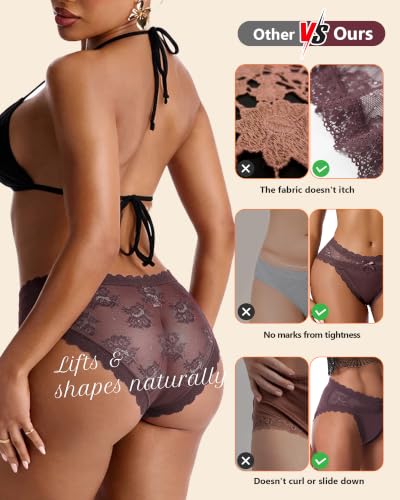 Image of LEVAO Sexy Underwear for Women Hipster Cheeky Bikini Lace Panties 6 Pack | Cheeky underwear for women, soft lace panties, cotton crotch, daily wear,date night, party, honeymoon travel, alluring fit