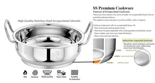 a2s Stainless Steel kadai with encapsulated Bottom and Steel Lid (Diameter 22cm) 3 Liters 2