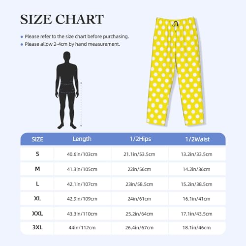 Mens Pajama Pants - Yellow Polka Dot Print (B) Soft Sleep Lounge Pants For Men, Casual Pj Bottoms With Pockets3