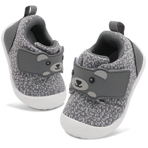 FEETCITY Wide Infant Sneakers - Baby First Walking & Slip On Shoes, Lightweight Barefoot Shoes, Grey...
