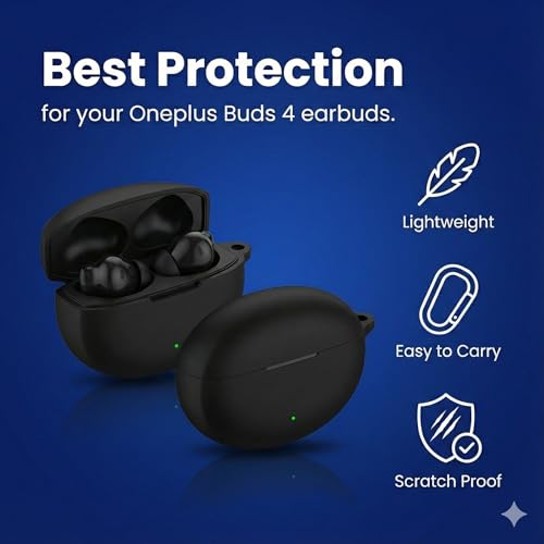 Image of iTronix Earphone Case ONLY Suitable for OnePlus Buds 4, Soft Silicone Skin Case Cover Shock-Absorbing Protective Case with Carabiner