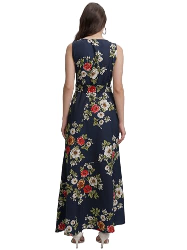 Image of Tokyo Talkies Women's Elegant Blue Printed Maxi Dress with Sleeveless Style Perfect for Casual & Semi-Formal Occasions