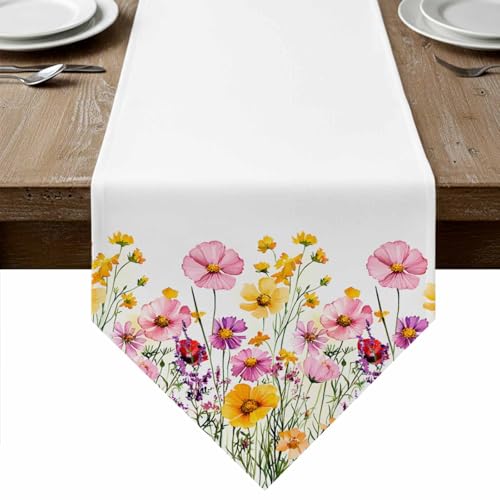 Table Runners 72 Inches Long, Botanical Flowers Cotton Linen Kitchen
