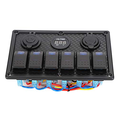 Panneau d'interrupteurs 12V 6 Gangs Dioche avec USB et Voltmètre pour Bateau et Voiture