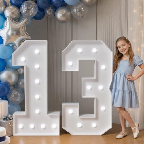 Image of JoyMuse 4FT 13 Marquee Numbers, Large Light Up Numbers 13 for 13th Birthday Decorations Cool White Light Number 13 for Anniversary Birthday Party Decor