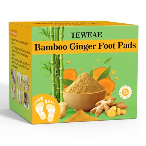 TEWEAE 62 Pads Foot Pads -with Pure Natural Turmeric & Ginger, Wormwood, Bamboo Vinegar, Bigger Adhesive Pad Ginger Foot Pads