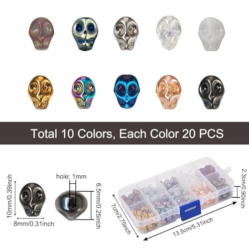 Pandahall 200Pcs Skull Head Electroplate Glass Beads Crystal Skeleton Head Bead Spacer Charms for Jewelry Making Bracelet Necklace Beading Accessories - Image 3