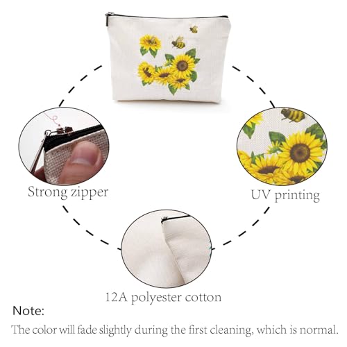 CREATCABIN Sunflower Canvas Makeup Bags Cosmetic Bag Multi Purpose Pen Case with Metal Zipper Bee Large Toiletry Travel Bag Purse Pouches for Her Friends Sister Women DIY Craft School 10 x 7Inch - Image 4