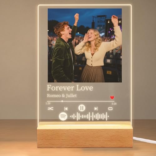 ABirdon Placa personalizada de aniversário, presentes para mulher e homem, placa de música personalizada com moldura de fotos, presente para casal, namorado ou namorada