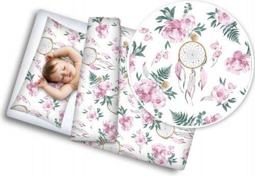 Baby Cot Bedding Set 120x90, 100% Cotton Pillowcase Duvet Cover 2pc Set for Cot Bed Dream Catcher pink