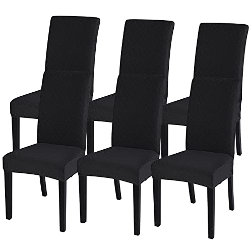 Image of SearchI Dining Room Chair Covers Set of 6, Stretch Jacquard Parsons Chair Slipcovers Removable Washable Kitchen Chair Protector Cover for Dining Room, Hotel, Ceremony (Black Rhombus)