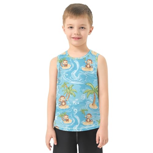 Boys Tank Top Shirts Cute Monkey Waves Paml Tree Sleeveless T-Shirts Crew Neck for Kids Clothing Children2
