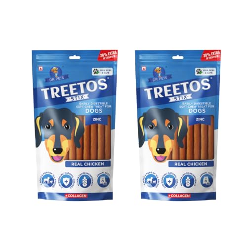Image of Dr. Pets Pack of 2 (85g Each) Treetos Soft Dog Treats | Real Chicken Sticks for Puppies & Adult Dogs | Training Chew Snacks for All Breeds | Easy to Digest