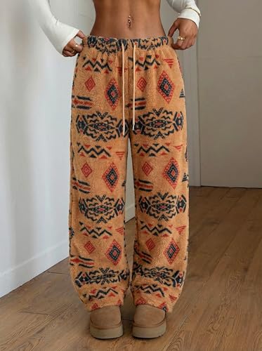 Image of ZAFUL Women's Fuzzy Plush Pajama Pants Wide Leg Pj Bottoms Lounge Pants | Soft Fluffy Sleep Pants Drawstring Elastic Waist Teddy Pjs for Women No Pockets