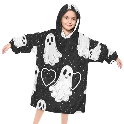 Wearable Blanket Hoodie for Kids, Halloween Ghost Fleece Sweatshirt Blanket Floating Ghost Oversized Blanket Sweatshirt with Pocket Flannel Warm Hooded Blanket 6-10 Year Old Girl Boy Gift, One Size