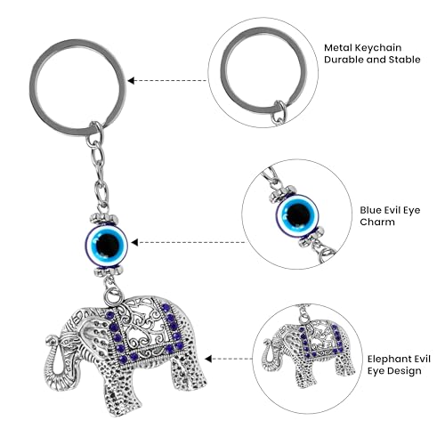 Image of Storite Evil Eye Keychain, Elephant Style, Blue and Silver