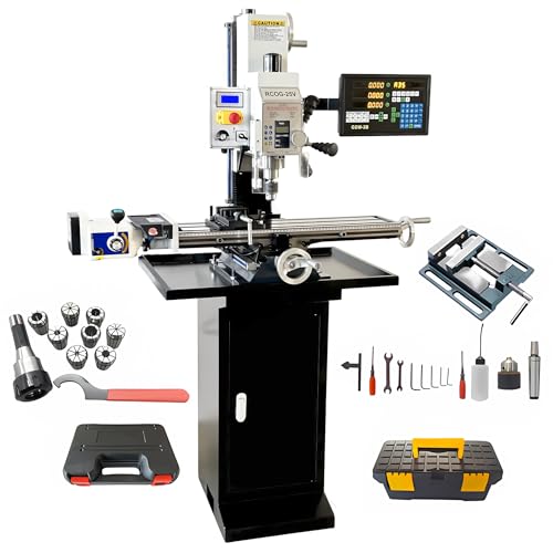 INTBUYING Mini Milling Drilling Machine Vertical R8 Mill Drill Machine Precision Drill Mill 50-2250rpm DRO,with Grating Ruler, Axis X Power Feed, Accessory R8 Tapper Package for Metal Wood Plastic