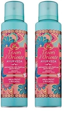 Tesori d'Oriente Parfum Deodorant 'Ayurveda', 150 ml, aromatisches Deo-Spray mit Amla-Frucht und Patchouli, Duft zum Träumen, 24 h Schutz, Wellness-Ritual für Körper & Sinne (Packung mit 2)