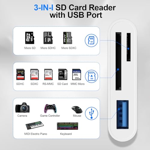 Image of SD Card Reader, 3 in 1 USB C SD Card Reader with with Dual Slot for SD /TF and USB Port High-Speed Data Transfer for iPhone, iPad, Laptop, Camera, Photographers, Professionals, Students, Travelers