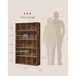 VASAGLE Bookshelf, 30 Inches Wide, 5-Tier Open Bookcase with Adjustable Storage Shelves, Floor Standing Unit, Rustic Brown ULBC175X01 VASAGLE Bookshelf 30 Inches Wide 5 Tier Open Bookcase with Adjustable Storage Shelves Floor Standing Unit Rustic Brown ULBC175X01