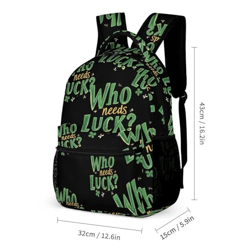 Irish St Day Partick Who Needs Luck Travel Backpack Lunch Box Pencil Case 3Pcs Set for Men Women Office Outing University2
