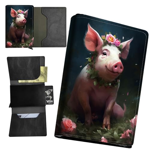Floral Pig Minimalist Wallet for Men, Womens Pop Up Automatic Wallet Slim Leather Wallet with Money Clip RFID Blocking Credit Card holder Business Gift Money Wallet