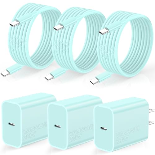 for iPhone USB C Charger Fast Charging, 3Pack 20W USB C Charger Block with 60W USB C to C Cable 6FT, USB C Charger Cord Compatible with iPhone 15 Plus/Pro Max/Pad Pro/Samsung S23/Android Charger Blue