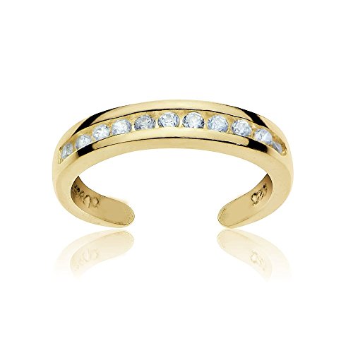 GemStar USA Yellow Gold Flash Sterling Silver Cubic Zirconia Channel-Set Polished Adjustable Toe Ring