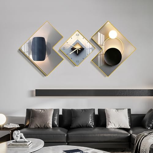 BULUXE Large 3pcs Geometric Wall Clock with Silent Movement, Modern