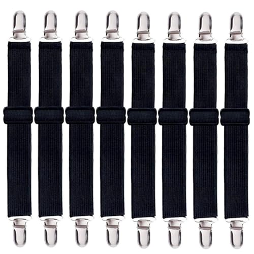 ベッドシーツクリップ 8本セット ズレ防止クリップ 布団固定 ベッド＆ソファー コーナー止め固定 調節可能 滑り止め ゴムバンド 布団クリップ ズレ お布団ズレ落ちクリップ シーツ固定 (ブラック)