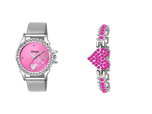 Mikado Analogue Pink Dial Womens & Girls Watch (Pink Dial Silver Colored Strap) (B082WC3FJ5) Amazon Price History, Amazon Price Tracker
