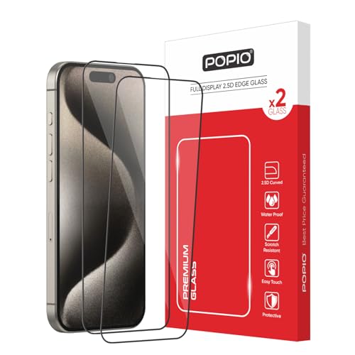 Image of POPIO Xtreme Series Pack of 2 Military-Grade Gorilla Tempered Glass for iPhone 15 Pro (Black) | 9H Hardness, Edge-to-Edge Coverage, Anti-Scratch