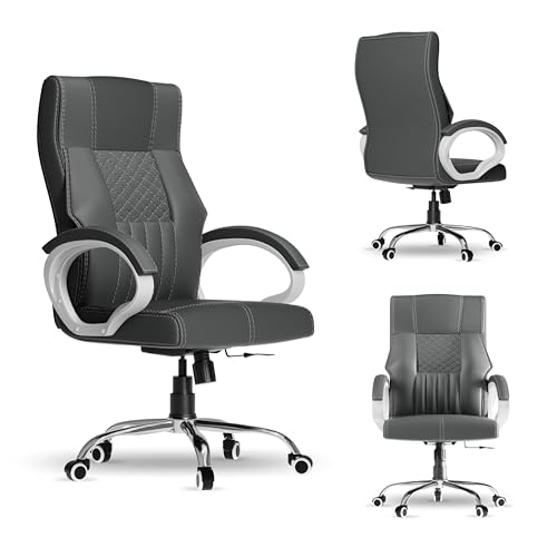 Image of FUGO FG21 Orthopedic Boss Chair with 3-Years Warranty, Executive Office Chair Ergonomic High-Back Chair-Cushioned Seat & Armrests, Metal Base, Rocking Movement (Grey)
