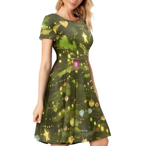 Image of Irisjudy T Shirt Dress for Women Short Sleeve Girls Short Sleeve Dress Plus Size, O Neck Knee Length Midi Dress for Ladies