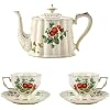 British Style Porcelain Tea Set, Ceramic Strawberry Pattern Tea Pot, Cups, and Saucers Present Set, 900ml Teapot, 220ml Cups, Ideal for Afternoon Tea, Weddings