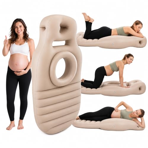 Inflatable Pregnancy Pillow Full Body Ergonomic Maternity Air Bed with Belly Space for Prone Comfort & Better Sleep Back & Hip Relief Ideal for Bedroom Living Room Pool Massage & Spa (Beige)
