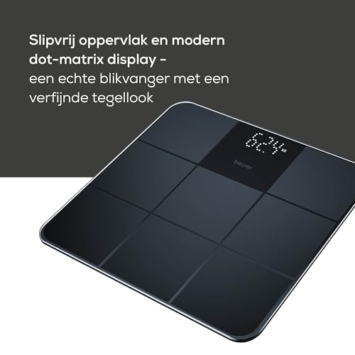Beurer GS 235 Glazen weegschaal, digitale personenweegschaal met Magic-display, anti-slip oppervlak in matte tegellook, automatische in- en uitschakeling, zwart - Afbeelding 4
