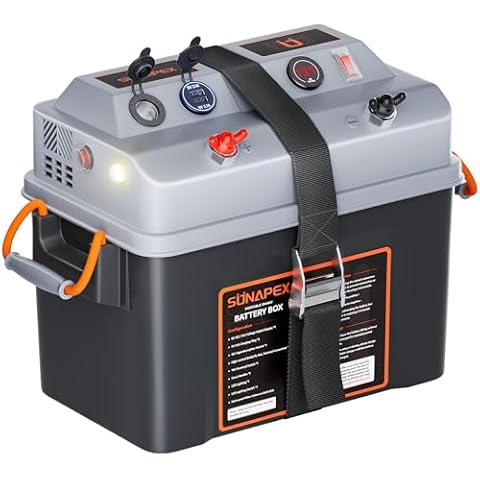 SUNAPEX Smart Battery Box 12V/24V Power Center - Multi Ports & Circuit Breaker for Trolling Motor, Marine,RV & Solar Panel (No Battery) Cover