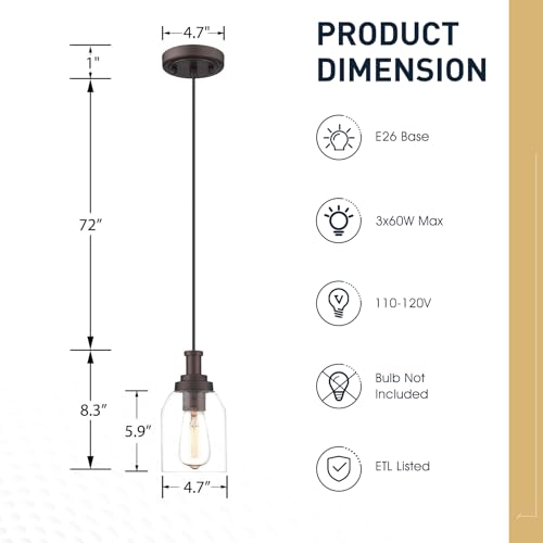 Image of zeyu 2 Pack Farmhouse Pendant Light Fixtures, Industrial Hanging Light for Kitchen Island, Clear Glass Shade, Oil Rubbed Bronze Finish, ZG33M1L-2 ORB