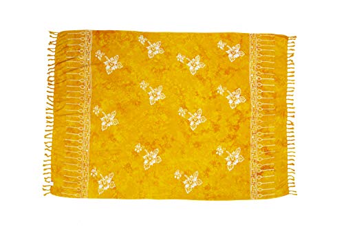MANUMAR Mujer Pareo opaco, toalla de playa grandes Sarong en amarillo soleado con motivo hibisco, Tamaño XL 175x115cm, toalla vestido de verano, bikini vestido de playa