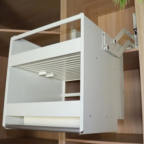 IEOWY Estante desplegable de Aluminio de Dos Niveles para gabinetes Superiores de 22' a 34,2' de Ancho. 4 configuraciones de Peso. Soporta hasta 20 kg. Blanco. 80 cm.