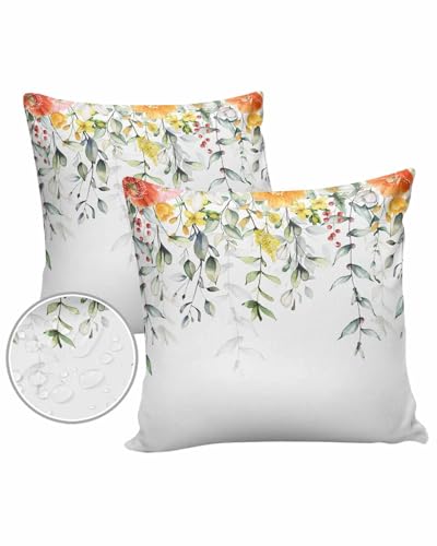 Spring Floral Outdoor Pillow Covers Waterproof,All Weather Cushion Case Set of 2 Decorative Pillowcases for Sofa Couch Bed Decor Patio Furniture 26