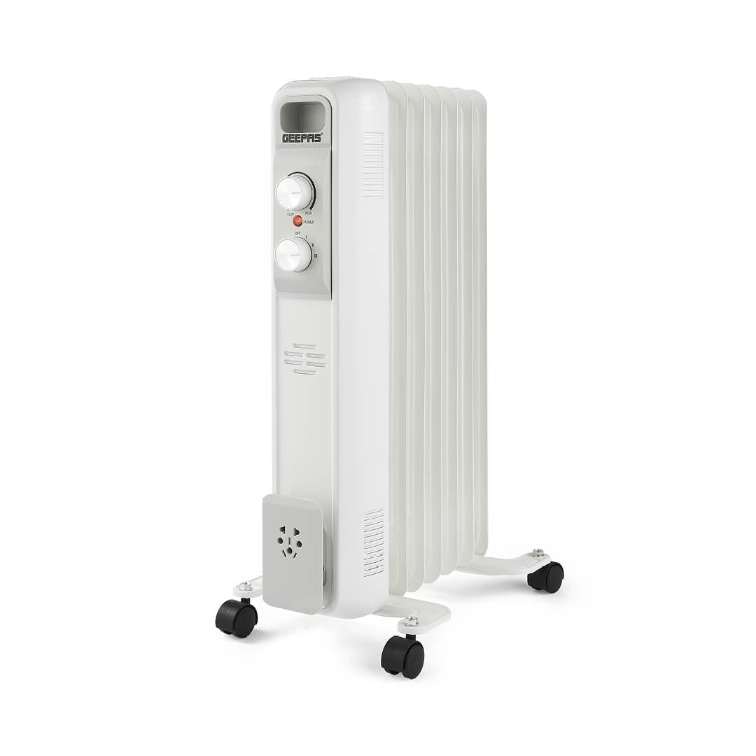 Geepas Oil Filled Radiator Heater, 1500W – Portable Electric Heater – 3 Power Settings(600/900/1500W), Adjustable Temperature & Thermostat, Thermal Safety Cut off – 2 Year Warranty, 7 Fins, White