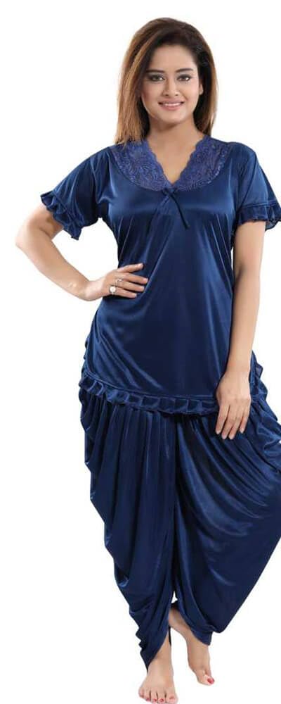 d-light Blue top Dhoti Pajama Nightsuit Set for Girls and Satin Nighty Nightdress and Sexy Summer Night wear Women's Night Wear Patiyala Dress (8299_7, Navy Blue, Free Size)-picture-34