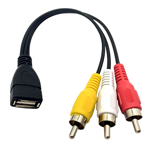 Halokny USB to 3 RCA Cable, 8 inch USB 2.0 A Female to 3RCA Male Audio Video Capture Card AV Composite Adapter Cable (USB F/3RCA M)